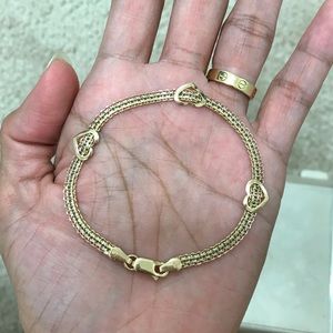 14k gold meshed bracelet with hearts tri-color